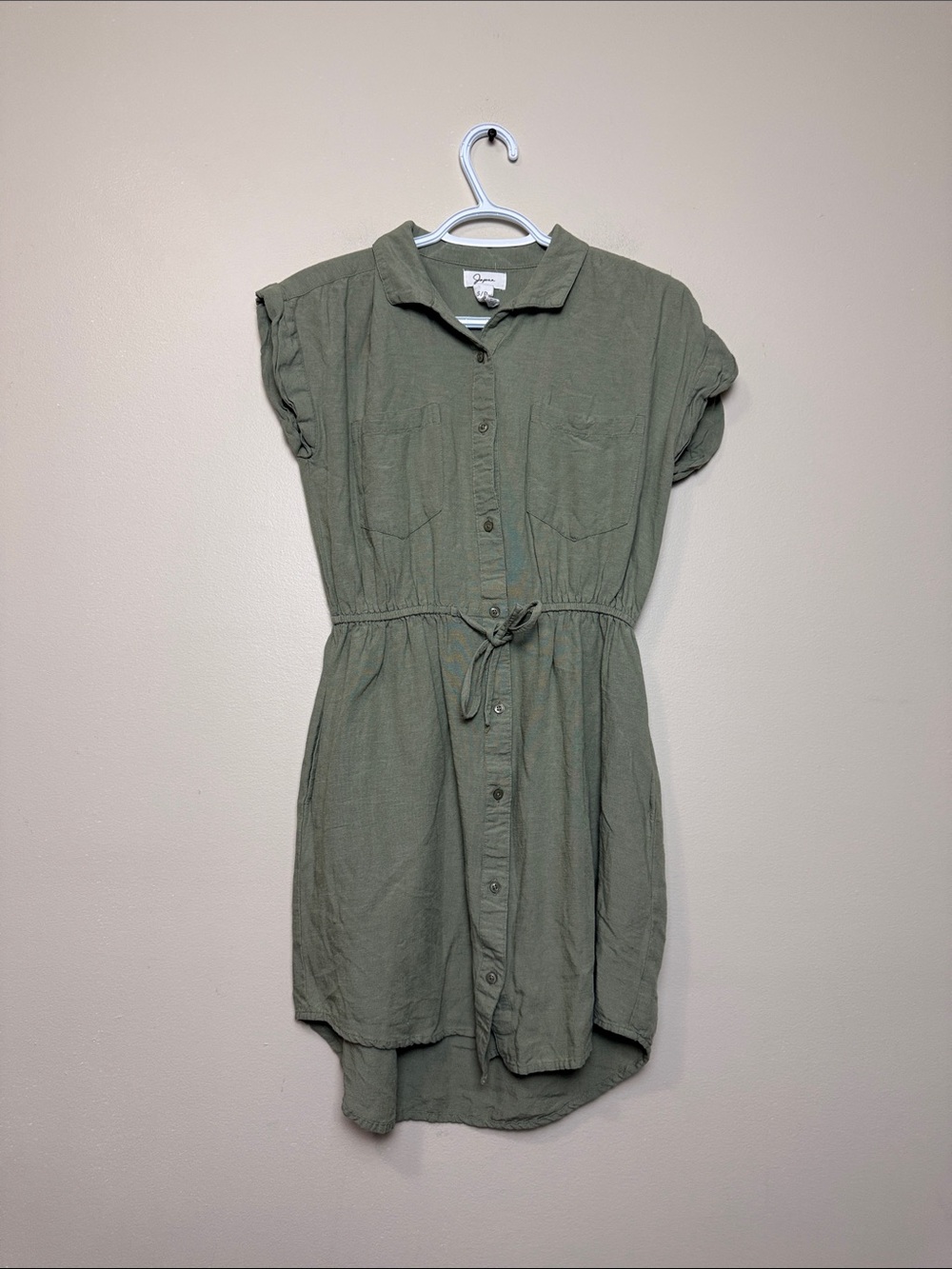 Japna Olive Tie-Waist Shirt Dress size S